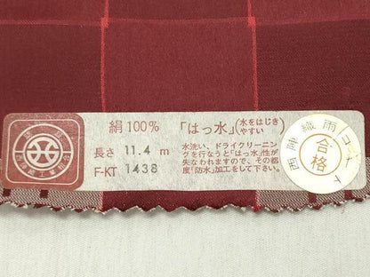 平和屋着物▼羽織・コート 雨コート 反物 羽尺 変わり市松 真紅色 防水 はっ水 逸品 未使用 DABE3388we