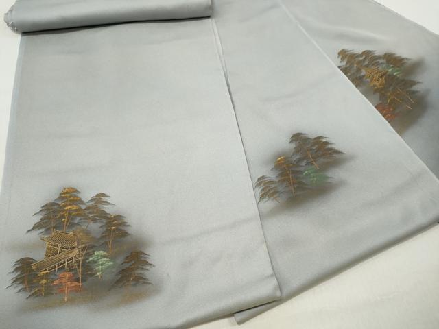 平和屋着物▼付下げ 解き反物 着尺 風景樹林文 暈し染め 金彩 逸品 未使用 DABE3442we