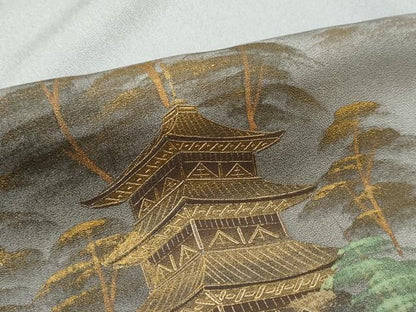 平和屋着物▼付下げ 解き反物 着尺 風景樹林文 暈し染め 金彩 逸品 未使用 DABE3442we