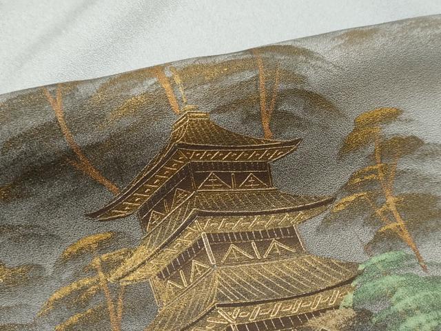 平和屋着物▼付下げ 解き反物 着尺 風景樹林文 暈し染め 金彩 逸品 未使用 DABE3442we