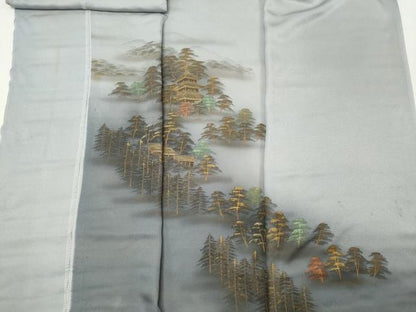 平和屋着物▼付下げ 解き反物 着尺 風景樹林文 暈し染め 金彩 逸品 未使用 DABE3442we