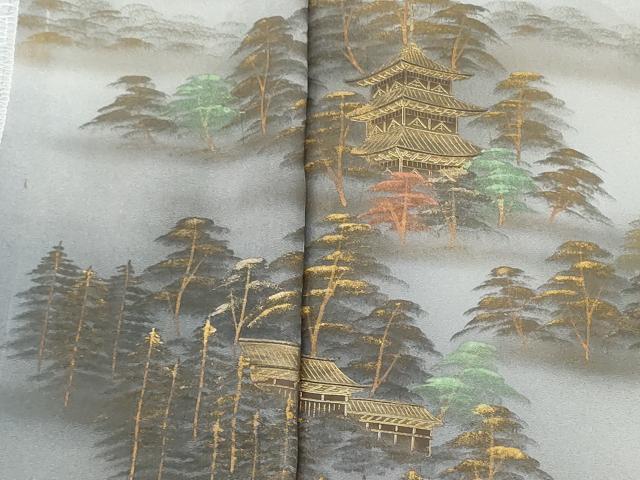 平和屋着物▼付下げ 解き反物 着尺 風景樹林文 暈し染め 金彩 逸品 未使用 DABE3442we