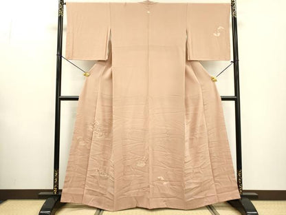 平和屋着物▼訪問着 総刺繍 誰が袖花文 金銀糸 洗柿色 正絹 逸品 DABF2074fe