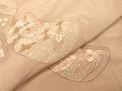 平和屋着物▼訪問着 総刺繍 誰が袖花文 金銀糸 洗柿色 正絹 逸品 DABF2074fe