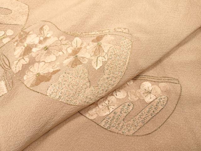 平和屋着物▼訪問着 総刺繍 誰が袖花文 金銀糸 洗柿色 正絹 逸品 DABF2074fe