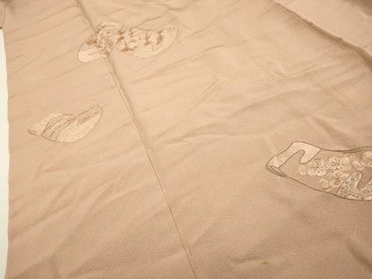 平和屋着物▼訪問着 総刺繍 誰が袖花文 金銀糸 洗柿色 正絹 逸品 DABF2074fe