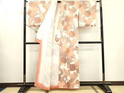 平和屋着物▼上質な小紋 地紋起こし 草花 暈し染 正絹 逸品 DABF2103fe