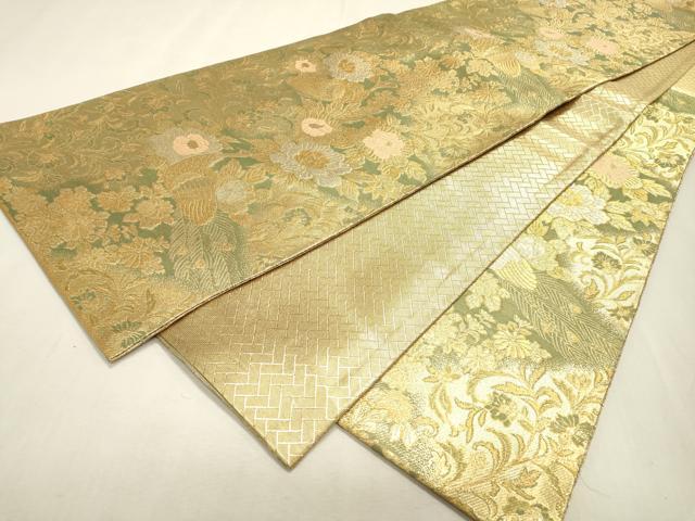 平和屋着物▼佐賀錦　六通柄袋帯　孔雀花唐草文　金銀糸　正絹　逸品　DABF2231fe