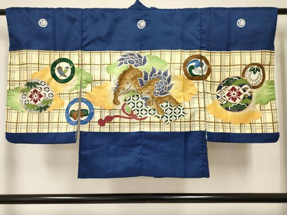 平和屋着物[]七五三　男の子　祝着・羽織・行灯袴セット　駒刺繍　唐獅子　金彩　DABE7208ma