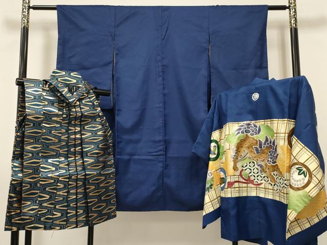 平和屋着物[]七五三　男の子　祝着・羽織・行灯袴セット　駒刺繍　唐獅子　金彩　DABE7208ma