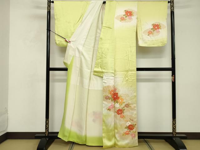平和屋着物■上質な小紋　駒刺繍　草花文　暈し染め　正絹　逸品　DABF4328cd