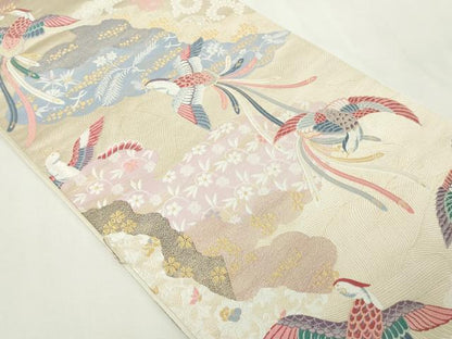平和屋本店▼六通柄袋帯　唐織　雲取鳳凰文　本金箔　正絹　逸品　DABE9410sf