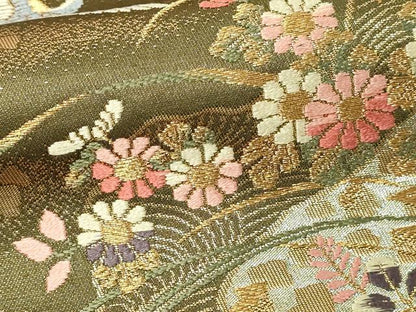 平和屋本店▼六通柄袋帯　唐織　飛鶴花文　本金箔　正絹　逸品　DABE9476sf