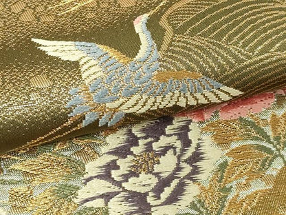 平和屋本店▼六通柄袋帯　唐織　飛鶴花文　本金箔　正絹　逸品　DABE9476sf