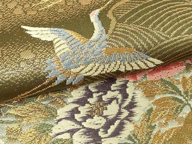 平和屋本店▼六通柄袋帯　唐織　飛鶴花文　本金箔　正絹　逸品　DABE9476sf