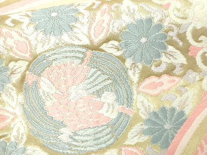 平和屋本店▼六通柄袋帯　唐織　錦　純金箔貮捨四金　正絹　逸品　DABE9467sf