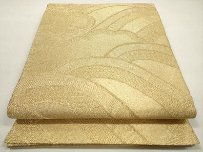 平和屋着物◎綴れ 八寸名古屋帯 雲重ね立波文 金糸 正絹 逸品 DABF5198xg
