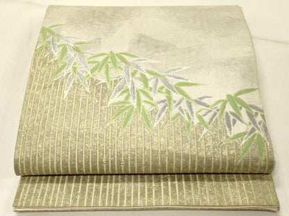 平和屋着物◎太鼓柄袋帯 笹竹文 金銀糸 正絹 逸品 DABE3951qp
