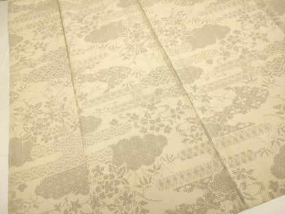 平和屋着物▽本塩沢　単衣　110亀甲　エ霞吉祥花文　正絹　逸品　DABE9981du