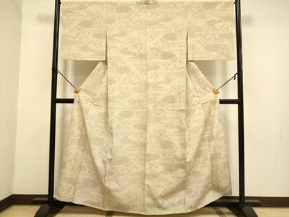 平和屋着物▽本塩沢　単衣　110亀甲　エ霞吉祥花文　正絹　逸品　DABE9981du