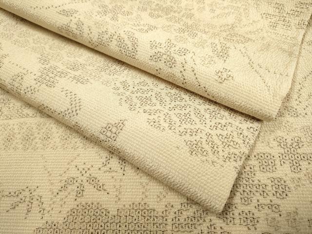 平和屋着物▽本塩沢　単衣　110亀甲　エ霞吉祥花文　正絹　逸品　DABE9981du