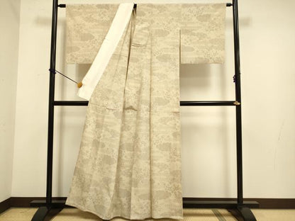 平和屋着物▽本塩沢　単衣　110亀甲　エ霞吉祥花文　正絹　逸品　DABE9981du