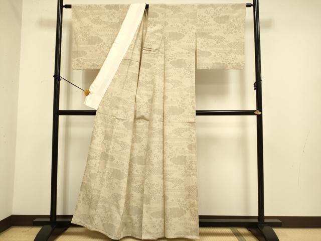 平和屋着物▽本塩沢　単衣　110亀甲　エ霞吉祥花文　正絹　逸品　DABE9981du