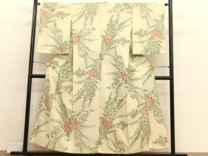 平和屋着物■上質なお召　草花文　金糸　正絹　逸品　BAAX2366hv