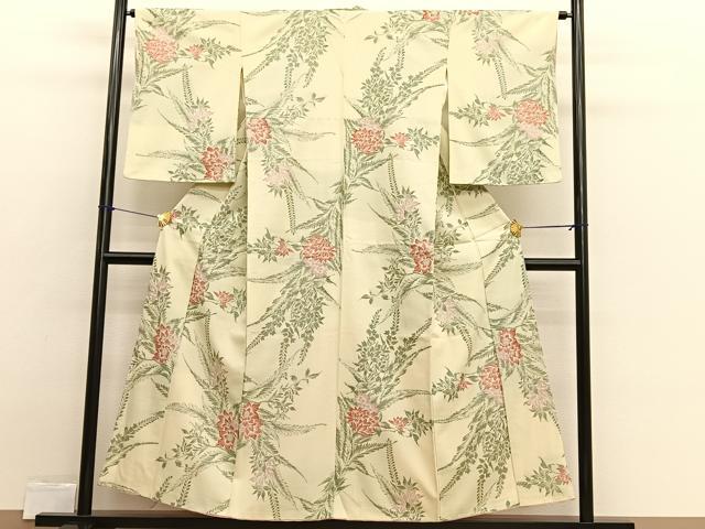 平和屋着物■上質なお召　草花文　金糸　正絹　逸品　BAAX2366hv