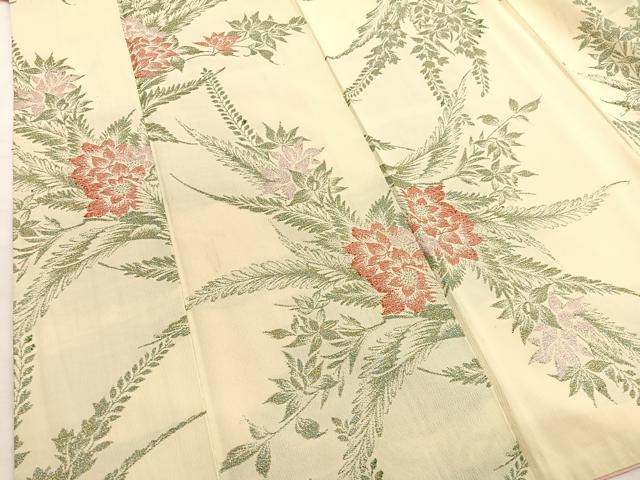 平和屋着物■上質なお召　草花文　金糸　正絹　逸品　BAAX2366hv