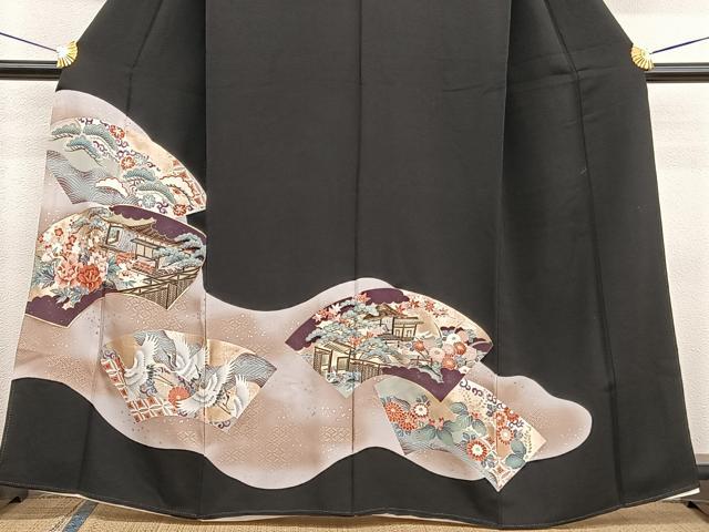 平和屋着物■豪華黒留袖 駒刺繍 地紙風景文 暈し染め 金彩 正絹 逸品 BAAX2330hv