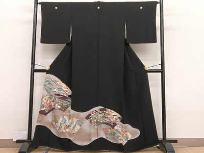 平和屋着物■豪華黒留袖 駒刺繍 地紙風景文 暈し染め 金彩 正絹 逸品 BAAX2330hv