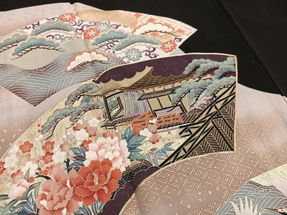 平和屋着物■豪華黒留袖 駒刺繍 地紙風景文 暈し染め 金彩 正絹 逸品 BAAX2330hv