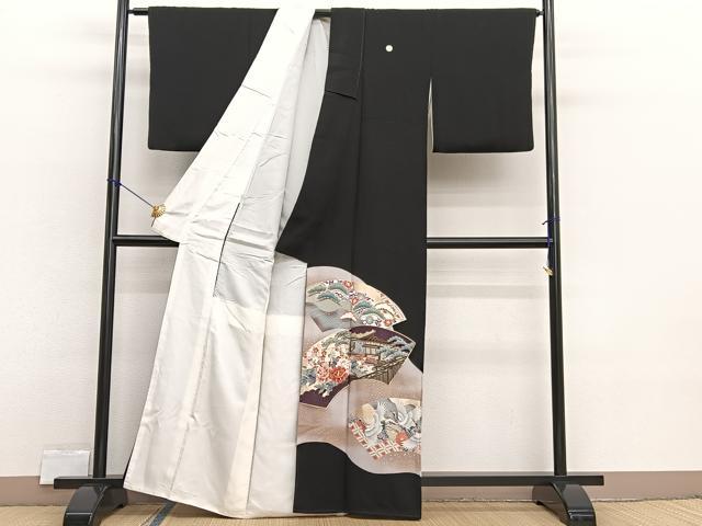 平和屋着物■豪華黒留袖 駒刺繍 地紙風景文 暈し染め 金彩 正絹 逸品 BAAX2330hv