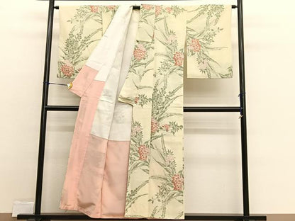 平和屋着物■上質なお召　草花文　金糸　正絹　逸品　BAAX2366hv
