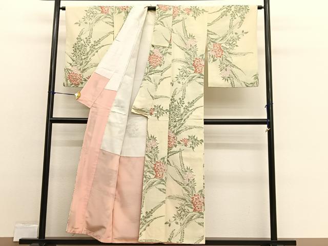 平和屋着物■上質なお召　草花文　金糸　正絹　逸品　BAAX2366hv