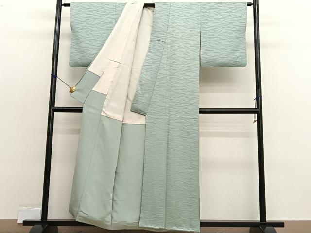平和屋着物■上質な色無地　草葉地紋　青磁鼠色　正絹　逸品　BAAX2393hv