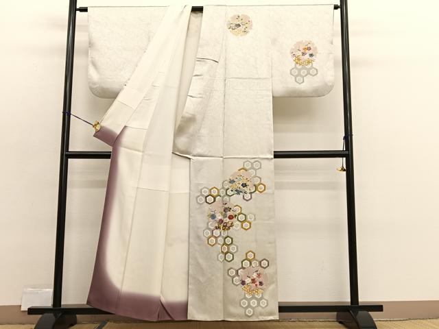 平和屋着物■中国三大刺繍　相良刺繍　訪問着　駒刺繍　雪輪有職花文　金彩　正絹　逸品　BAAX2411hv