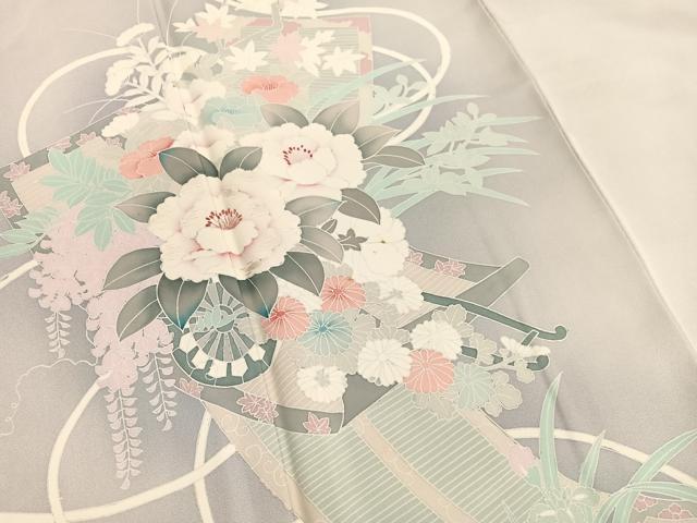 平和屋着物■訪問着　友禅　刺繍　花車文　暈し染め　正絹　逸品　BAAX2381hv