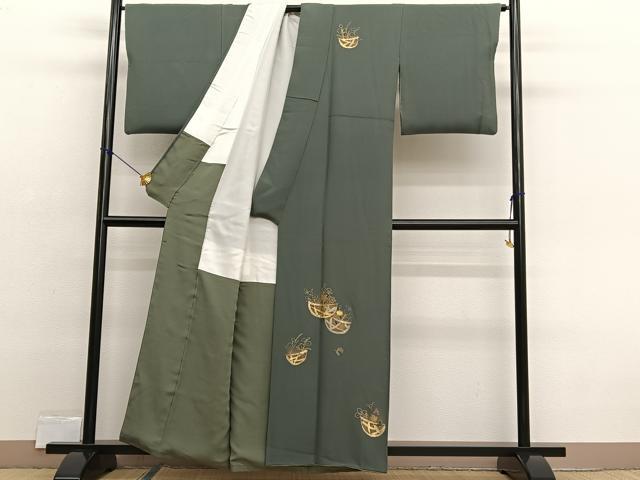 平和屋着物■訪問着　花籠文　竹屋町刺繍　金彩　正絹　逸品　BAAX2397hv