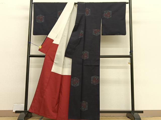 平和屋着物■上質な紬　亀甲花文　正絹　逸品　BAAX2423hv