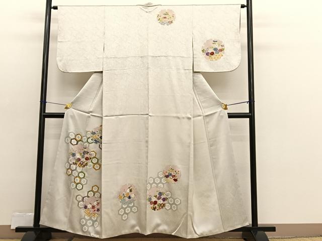 平和屋着物■中国三大刺繍　相良刺繍　訪問着　駒刺繍　雪輪有職花文　金彩　正絹　逸品　BAAX2411hv