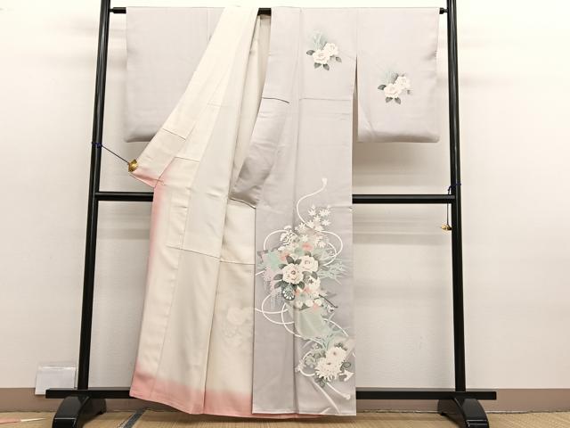 平和屋着物■訪問着　友禅　刺繍　花車文　暈し染め　正絹　逸品　BAAX2381hv