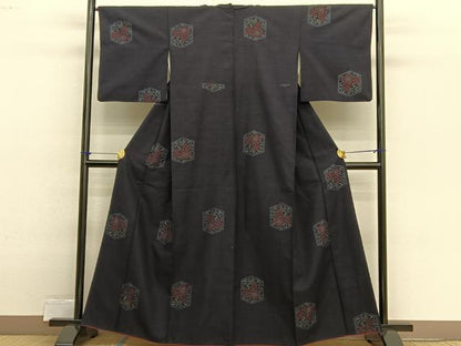 平和屋着物■上質な紬　亀甲花文　正絹　逸品　BAAX2423hv