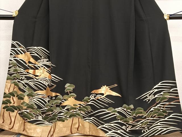 平和屋着物■豪華黒留袖 駒刺繍 飛鶴浜松文 金彩 正絹 逸品 BAAX2462hv