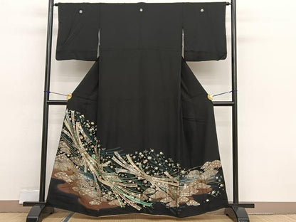 平和屋着物■豪華黒留袖　束ね熨斗花文　暈し染め　金銀彩　正絹　逸品　BAAX2433hv