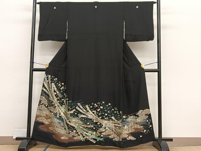 平和屋着物■豪華黒留袖　束ね熨斗花文　暈し染め　金銀彩　正絹　逸品　BAAX2433hv