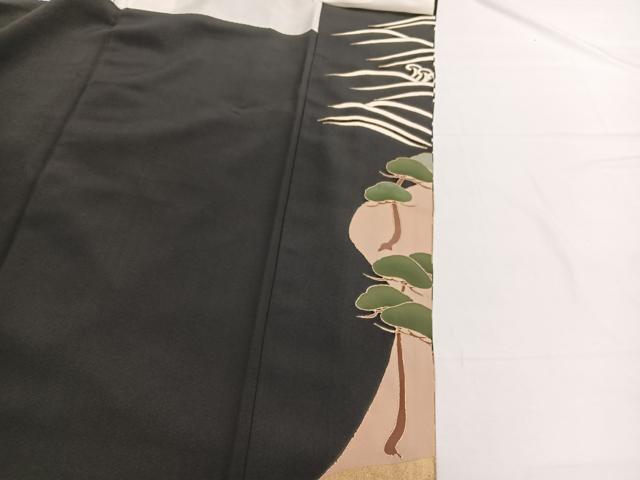 平和屋着物■豪華黒留袖 駒刺繍 飛鶴浜松文 金彩 正絹 逸品 BAAX2462hv