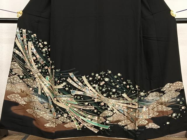 平和屋着物■豪華黒留袖　束ね熨斗花文　暈し染め　金銀彩　正絹　逸品　BAAX2433hv