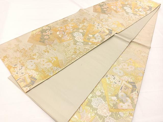 平和屋着物▼六通柄袋帯　色紙重ね鴛鴦花文　金糸　正絹　逸品　BAAX2318hv